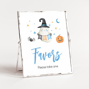 Blue Halloween Ghost Little Boo Baby Shower Favors Poster