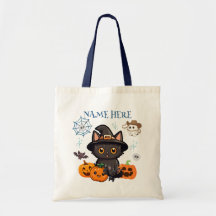 Blue Halloween Kattunge Witch Candy Tote Bag