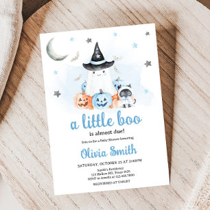 Blue Halloween Little Boo Baby Shower Inbjudningar