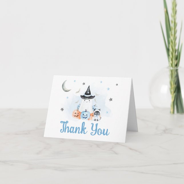 Blue Halloween Little Boo Baby Shower Tack Kort (Framsida)