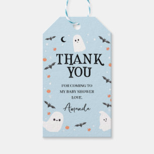 Blue Halloween Little Boo Baby Shower Tack Presentetikett