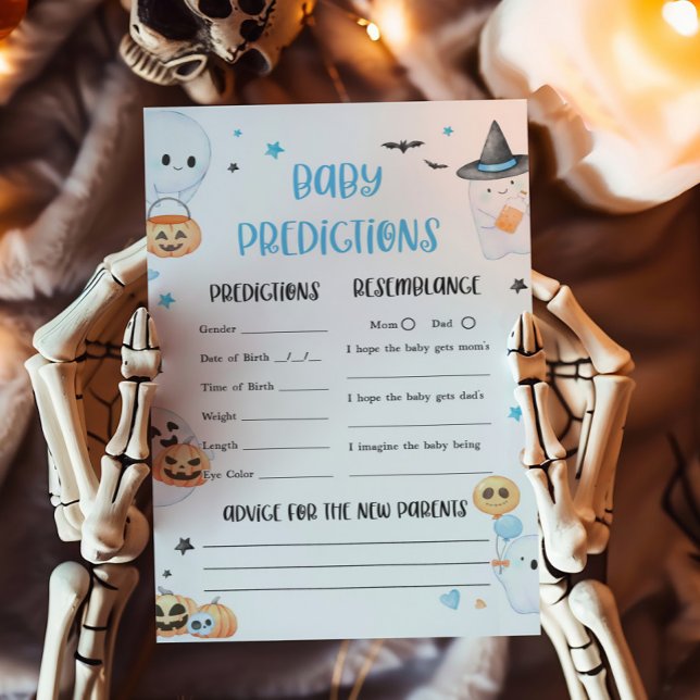 Blue Halloween Little Boo Predictions Baby Game (Baby is Brewing Baby Shower Advice and Wishes Game)