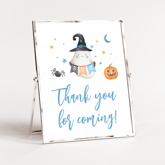 Blue Halloween Little Boo Tack för att du kom Poster (Little Boo Baby Shower Thank you for Coming Sign)