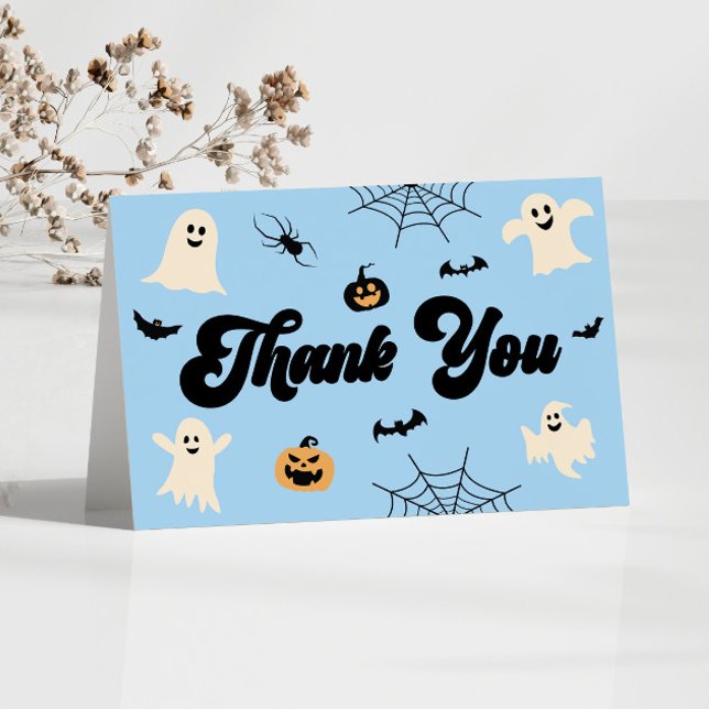 Blue Halloween Spooky Spöken Baby Shower Tack Kort (Skapare uppladdad)