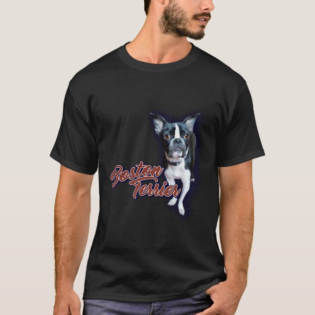 Blue Halo Boston Terrier T Shirt (Framsida)