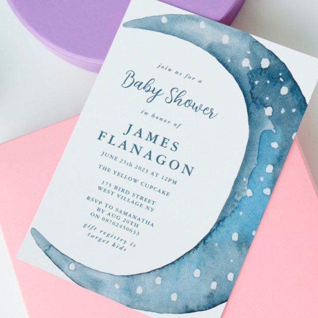 Blue Halva Måne | Boy Baby Shower Inbjudningar (Skapare uppladdad)