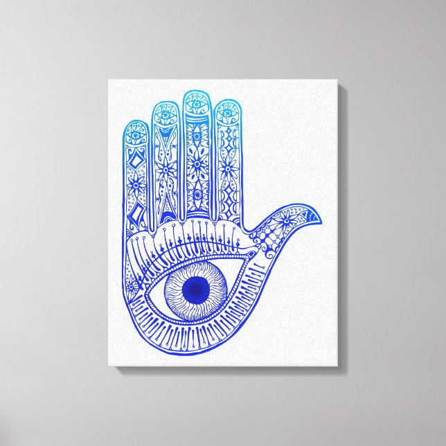 Blue Hamsa Hand / Evil Öga Defence / Handand Mary Canvastryck (Framsida)