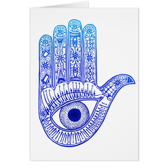 Blue Hamsa Hand / Evil Öga Defence / Handand Mary Hälsningskort (Framsidan)