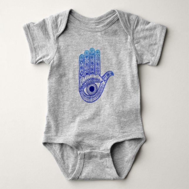 Blue Hamsa Hand / Evil Öga Defence / Handand Mary T Shirt (Framsida)