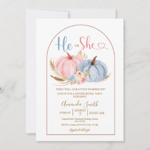 Blue Han eller hon Boho Rosa Pumpkin Gender Reveal Inbjudningar