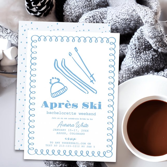 Blue Hand-Drawn Après Ski Bachelorette Helg Inbjudningar (Skapare uppladdad)