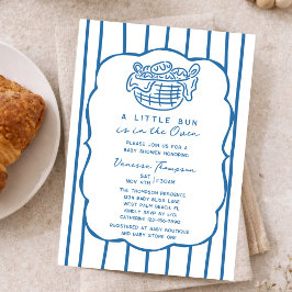 Blue Hand Drawn Bun In The Oven Boy Baby Shower Inbjudningar