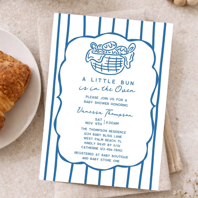 Blue Hand Drawn Bun In The Oven Boy Baby Shower Inbjudningar (Skapare uppladdad)