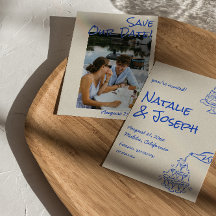 Blue Hand Drawn Champagne Tower Cake Photo Wedding