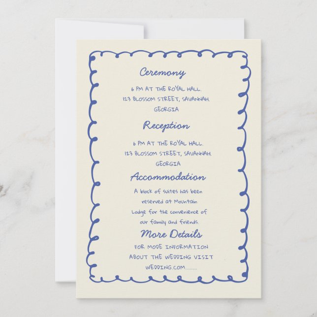 Blue hand drawn heart Whimsical Wedding details Inbjudningar (Framsida)