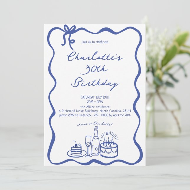 BLUE Hand plockade 30års födelsedag-inbjudan Inbjudningar (Stående Fram)