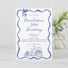 BLUE Hand plockade 30års födelsedag-inbjudan Inbjudningar