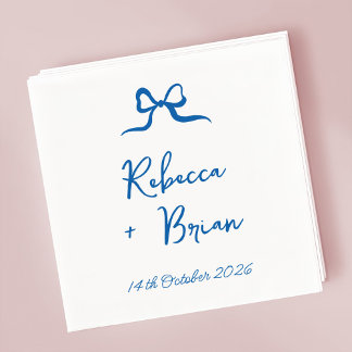 Blue Hand plockade Bow Ribbon Sketch Bröllop Pappersservett