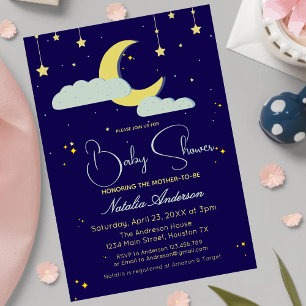 Blue Hand plockade Celestial Star Måne Baby Shower Inbjudningar