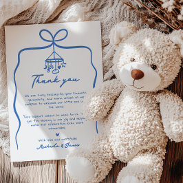 Blue Hand plockade Doodle Ribbon Bow Boy Shower Tack Kort