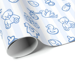 Blue Hand plockade Doodle Whimsical Baby Shower Presentpapper