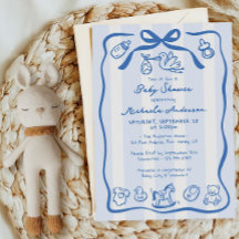 Blue Hand plockade Doodle Whimsical Boy Shower