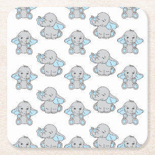 Blue Hand plockade Elephant Mönster Elephant Teckn Underlägg Papper Kvadrat