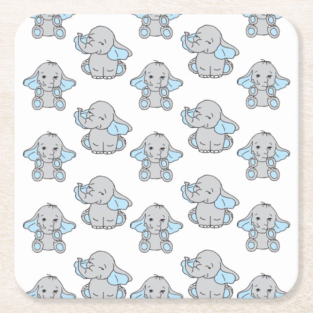 Blue Hand plockade Elephant Mönster Elephant Teckn Underlägg Papper Kvadrat (Framsidan)