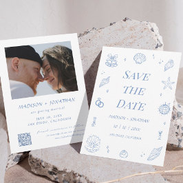 Blue Hand plockade Kusten Bröllop spara datum Inbjudningar