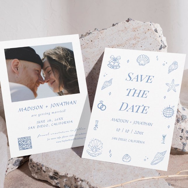 Blue Hand plockade Kusten Bröllop spara datum Inbjudningar (Skapare uppladdad)