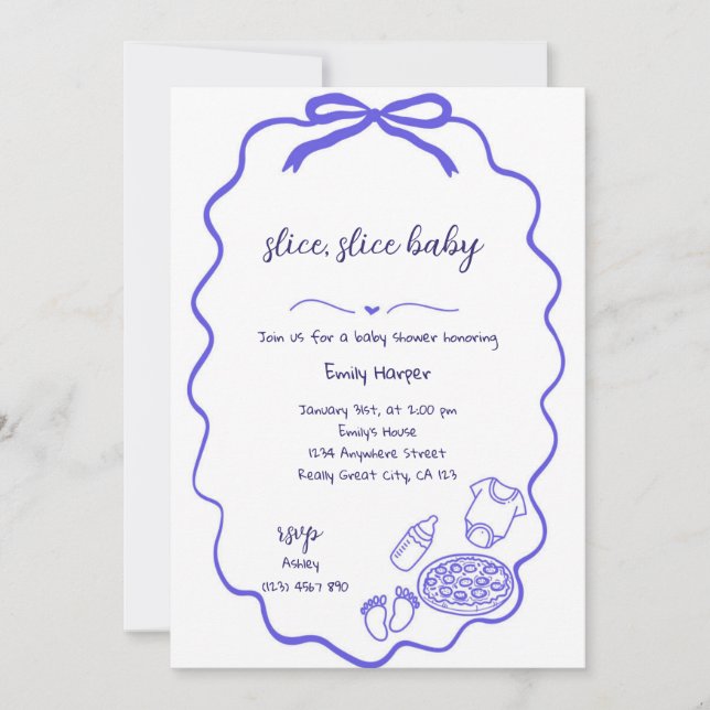 Blue Hand plockade Pizza Baby Shower Boy Inbjudningar (Framsida)