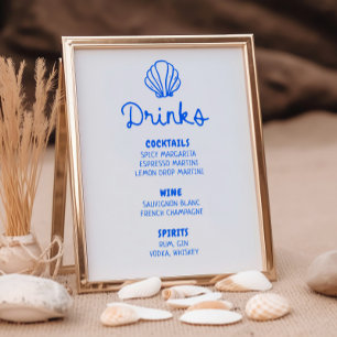 Blue Hand plockade Seashell Coastal Pub Menu Poster