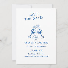 Blue Hand plockade Whimsical Bröllop spara datum Inbjudningar