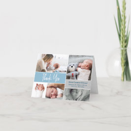 Blue Handlettering Photo Collage Baby Shower Tack Kort