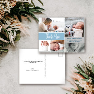 Blue Handlettering Photo Collage Baby Shower Vykort