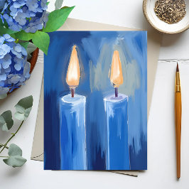Blue Hanukkah Candles Julkort