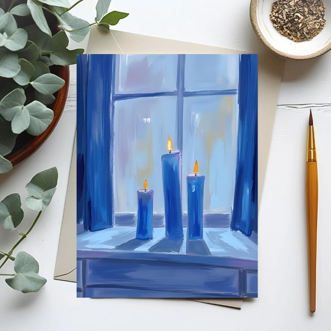Blue Hanukkah Candles Watercolor Helg Vykort (Skapare uppladdad)
