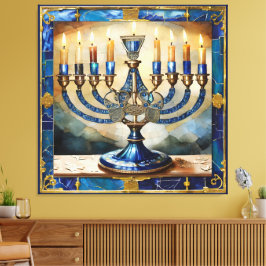 Blue Hanukkah Menorah Canvastryck