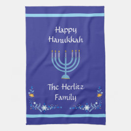 Blue HANUKKAH Menorah Customize NAMN Kökshandduk