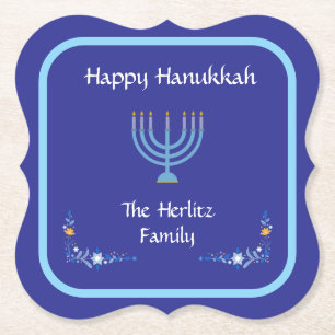 Blue HANUKKAH Menorah Customize NAMN Underlägg Papper