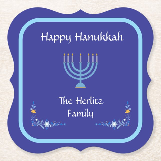 Blue HANUKKAH Menorah Customize NAMN Underlägg Papper (Framsida)