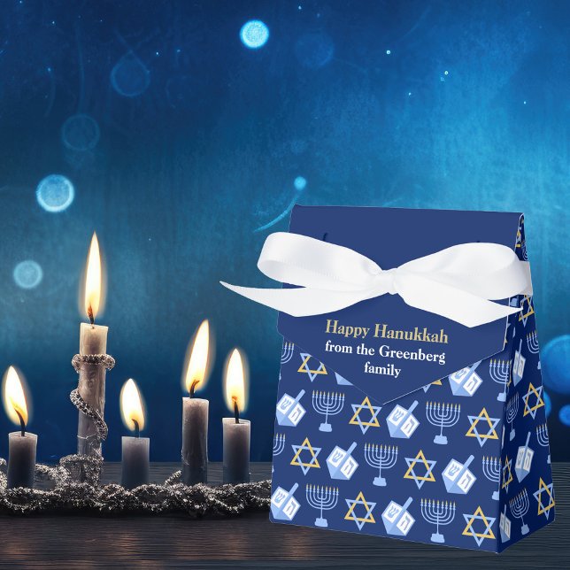 Blue Hanukkah Menorah Dreidel Cute Anpassningsbar  Presentaskar (Skapare uppladdad)
