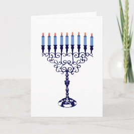 Blue Hanukkah Menorah Helgkort