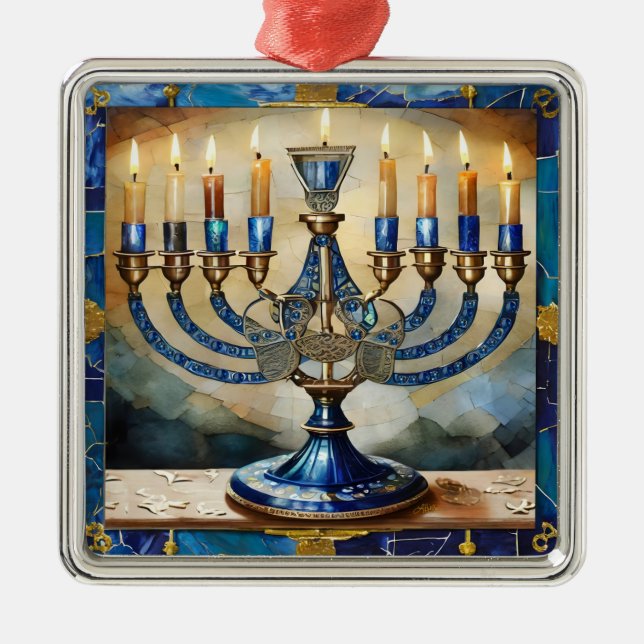 Blue Hanukkah Menorah Julgransprydnad Metall (Framsidan)