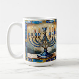 Blue Hanukkah Menorah Kaffemugg