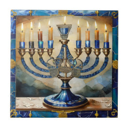 Blue Hanukkah Menorah Kakelplatta