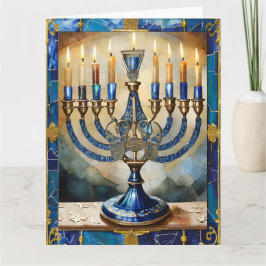 Blue Hanukkah Menorah Kort