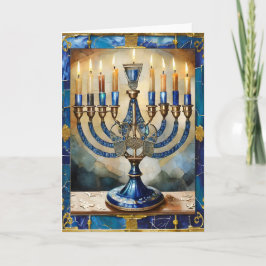Blue Hanukkah Menorah Kort