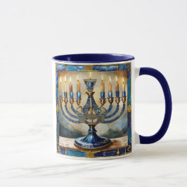 Blue Hanukkah Menorah Mugg