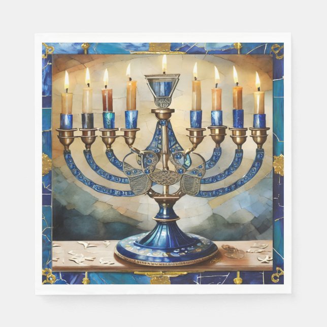 Blue Hanukkah Menorah Pappersservett (Framsidan)